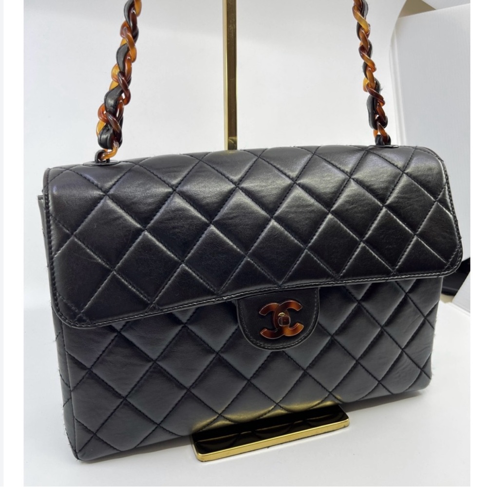 Chanel Jumbo Black Quilted Shoulder Bag with Bakelite Strap